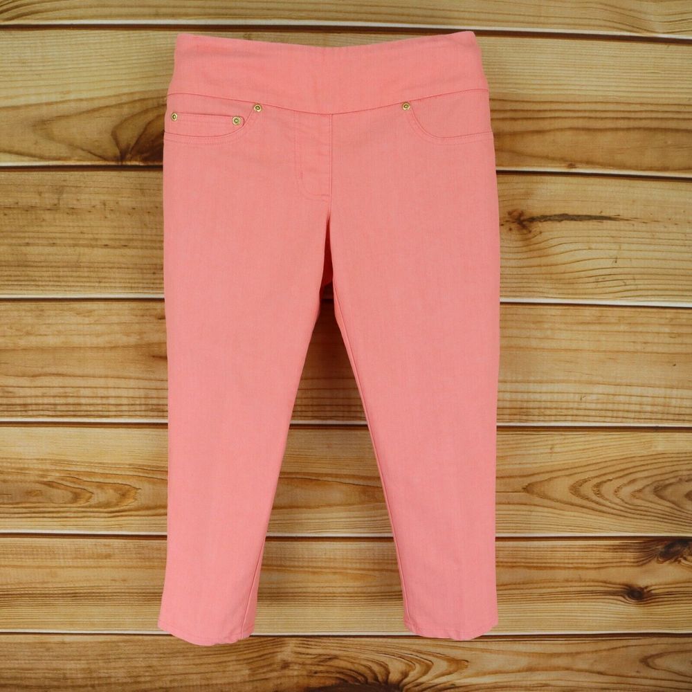 Hearts Of Palm Capri Pants Mid Rise Womens Sz 4P Pink Cotton Pull-On Skinny Leg